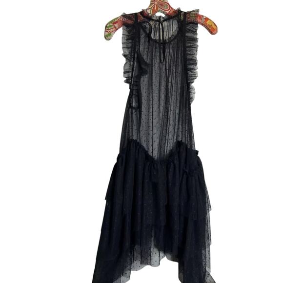 New Free people MIA Mesh Maxi Top $148 MEDIUM Black DROPPED WAIST Ruffled Tiered - Picture 4 of 6